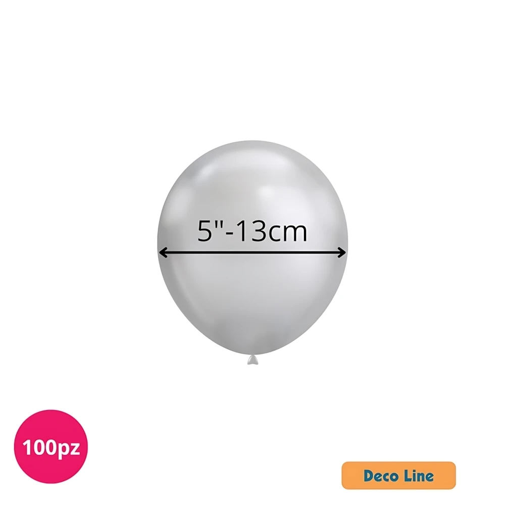 Palloncini Deco Line cromati 5" (13cm) Argento 925, 100pz.