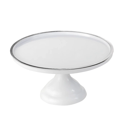 Alzata per dolci, frutta, finger food Bianca e Argento in melamina diam. 30cm h 20cm, 1pz.