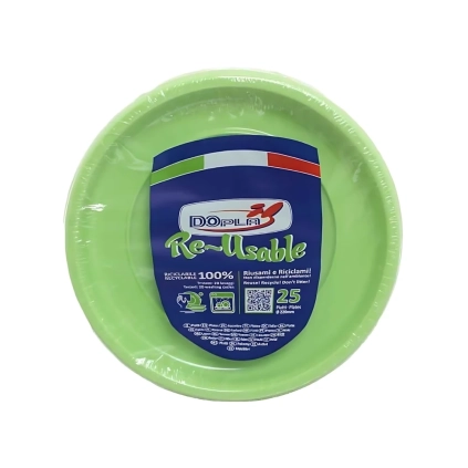 Piatti Verde Acido piani 22cm riutilizzabili, 25pz.