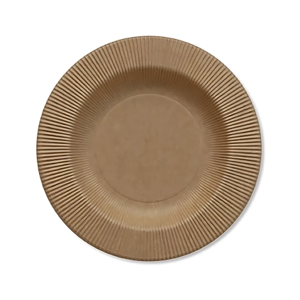 Piatti Kraft fondo in cartoncino compostabile con bordo pieghettato 25cm, 20pz.