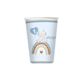 Bicchieri One Birthday Boho Light Blue 200cc in carta, 8pz.