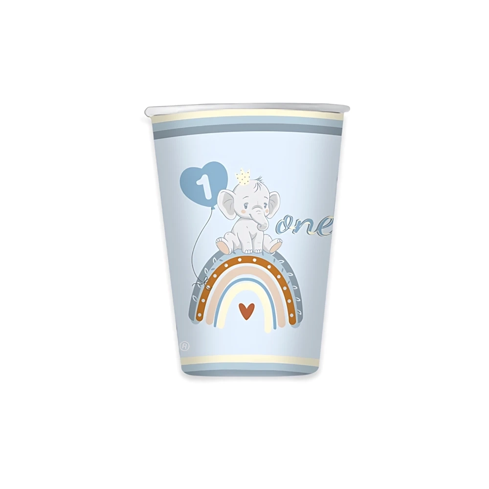 Bicchieri One Birthday Boho Light Blue 200cc in carta, 8pz.