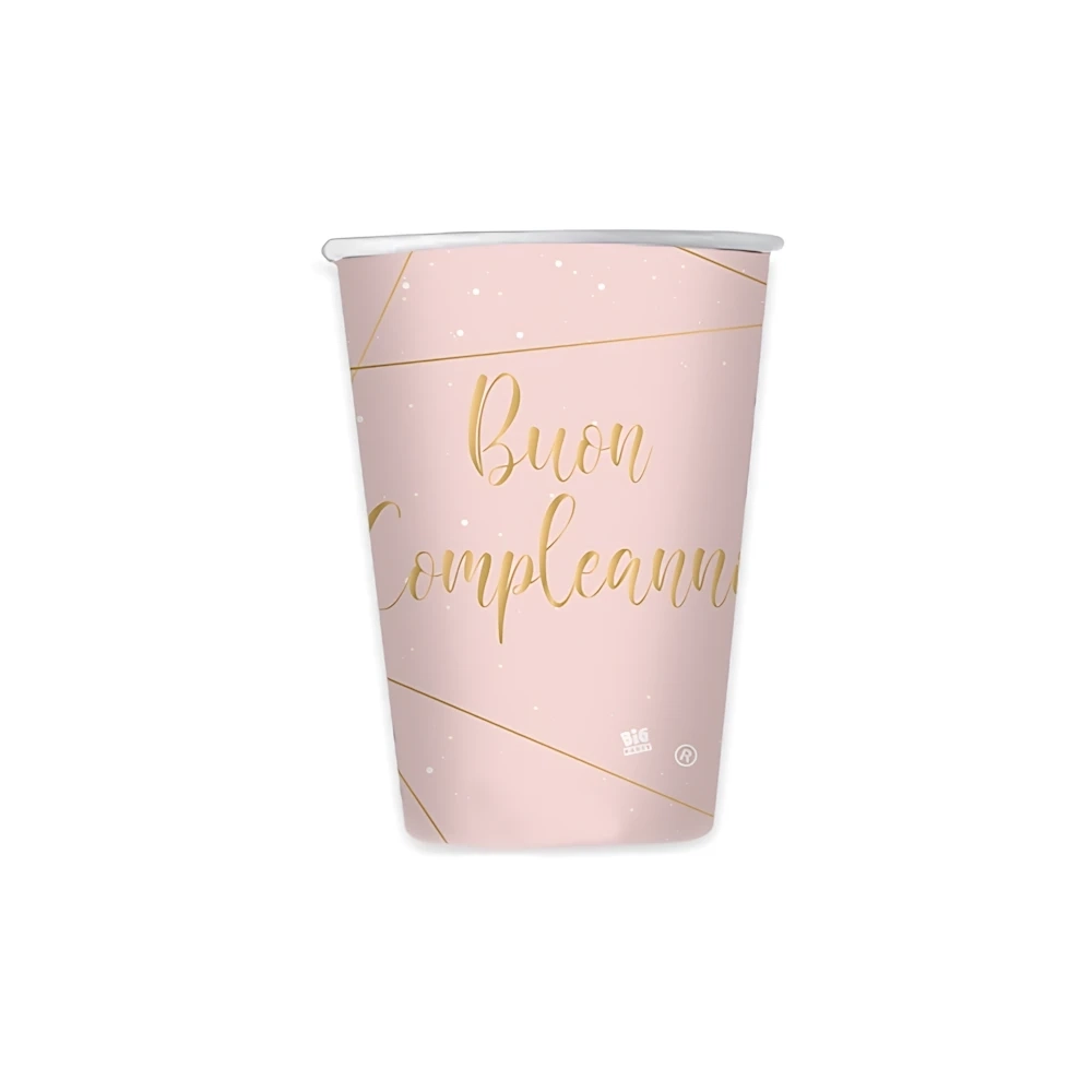 Bicchieri Buon Compleanno Rose 200cc in carta, 8pz.