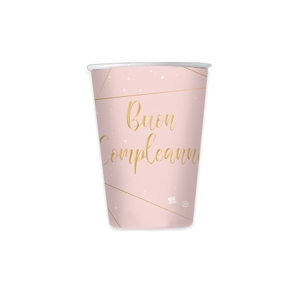 Bicchieri Buon Compleanno Rose 200cc in carta, 8pz.