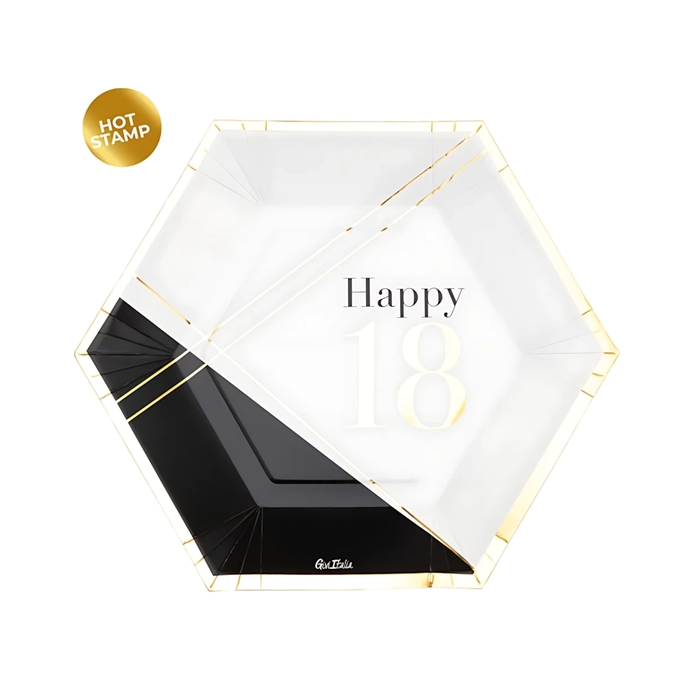 Piatti Esagonali Happy 18 anni 23cm, 8pz.