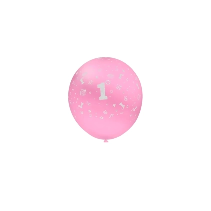 Palloncini 5" (12cm) rosa 26 con stampa bianca 1° Compleanno globo, 100pz.