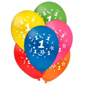 Palloncini 12" (30cm) assortiti con stampa bianca numero 1 su 2 lati, 100pz.