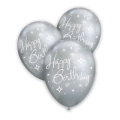 Palloncini 12" (30cm) argento titanio 102 con stampa bianca Happy Birthday globo, 100pz.