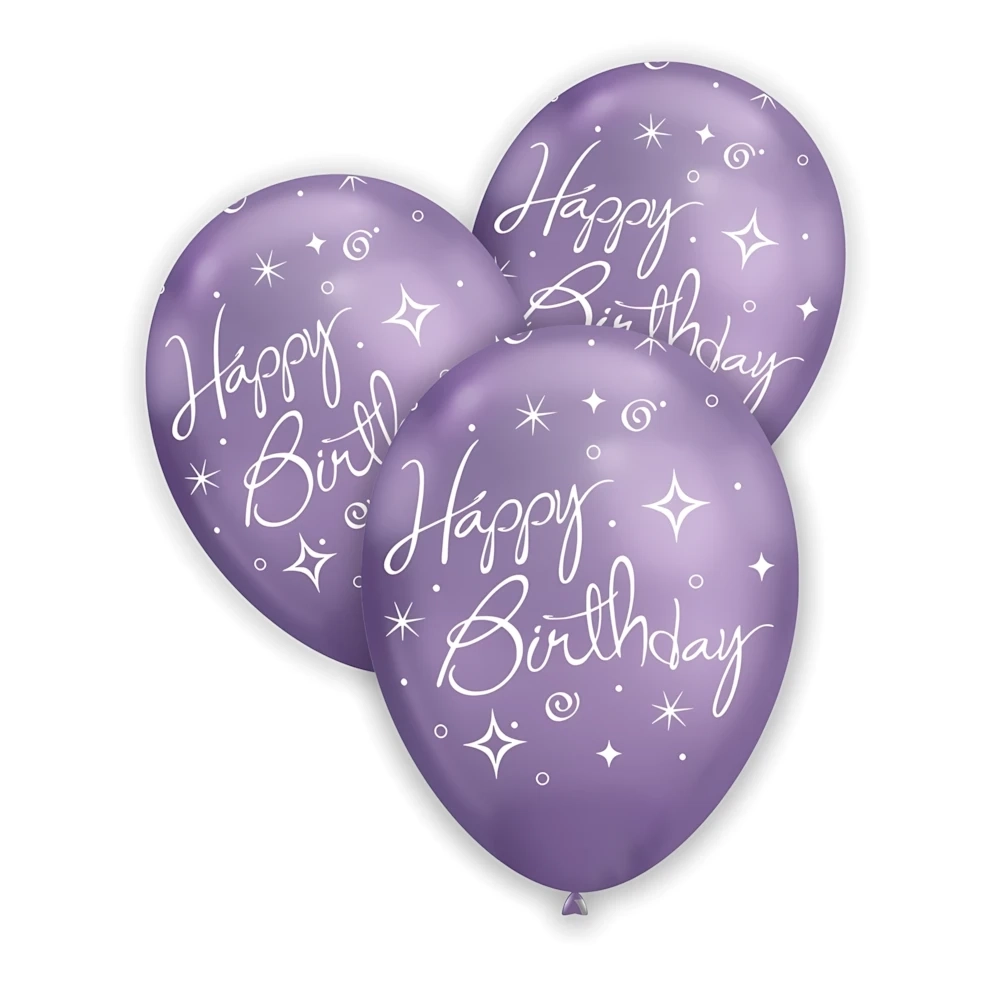 Palloncini 12" (30cm) viola titanio 105 con stampa bianca Happy Birthday globo, 100pz.