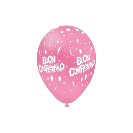 Palloncini 12" (30cm) rosa 26 con stampa bianca Buon Compleanno Globo, 100pz.