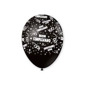 Palloncini 12" (30cm) assortiti con stampa bianca Buon Compleanno Globo, 100pz.