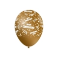 Palloncini 12" (30cm) oro con stampa bianca Buon Compleanno Globo, 100pz.