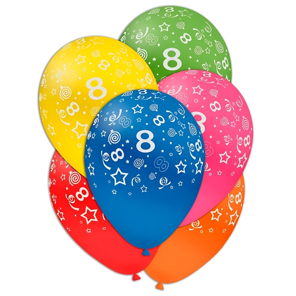 Palloncini 12" (30cm) assortiti con stampa bianca globo Numero 8, 100pz.