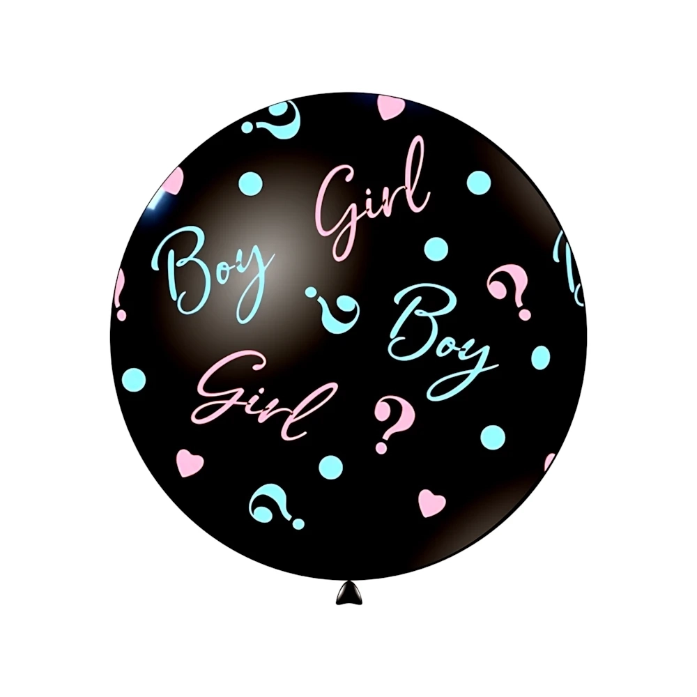 Palloncini 32" (83cm) nero 15 con stampa rosa e celeste globo Boy or Girl?, 1pz.