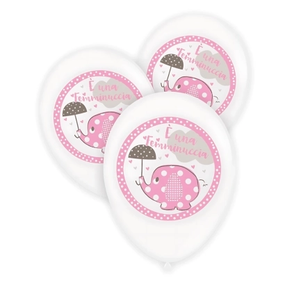 Palloncini 12" (30cm) bianco con stampa multicolor E' una Femminuccia su 2 lati, 50pz.
