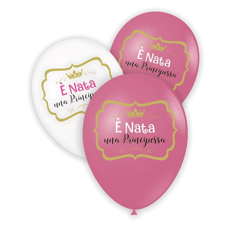 Palloncini 12" (30cm) assortiti con stampa multicolor E' Nata una Principessa su 2 lati, 50pz.