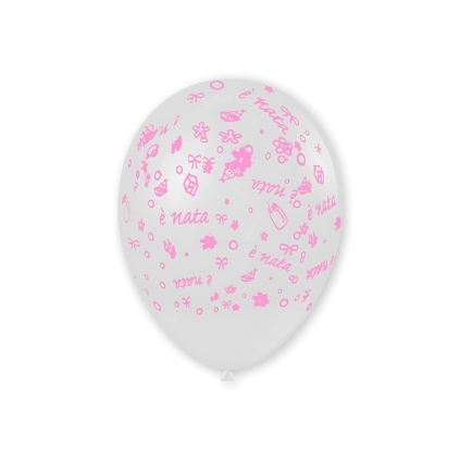 Palloncini 12" (30cm) trasparente 57 con stampa bianca globo E' Nata, 100pz.