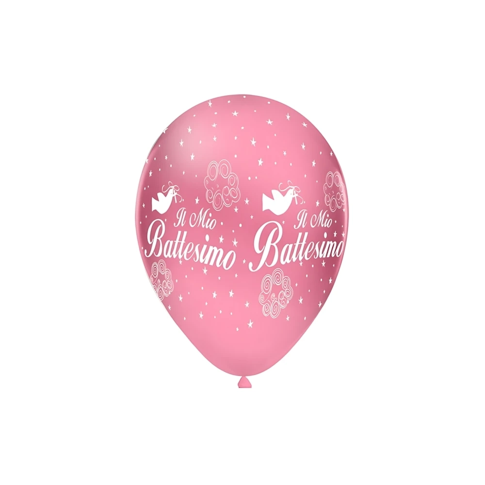 Palloncini 12" (30cm) rosa 26 con stampa bianca globo Il mio Battesimo, 100pz.