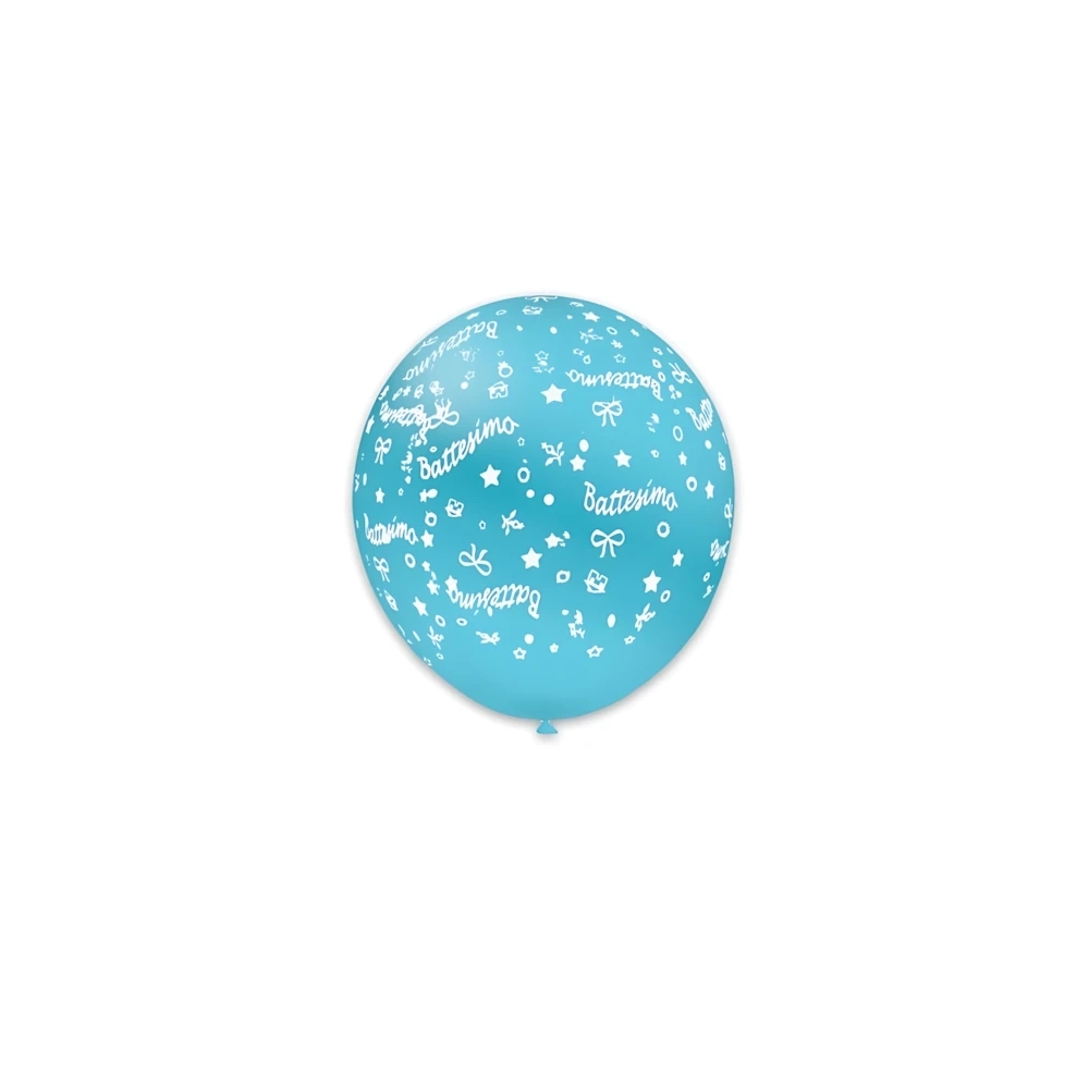 Palloncini 5" (12cm) celeste 46 con stampa bianca globo Battesimo, 100pz.