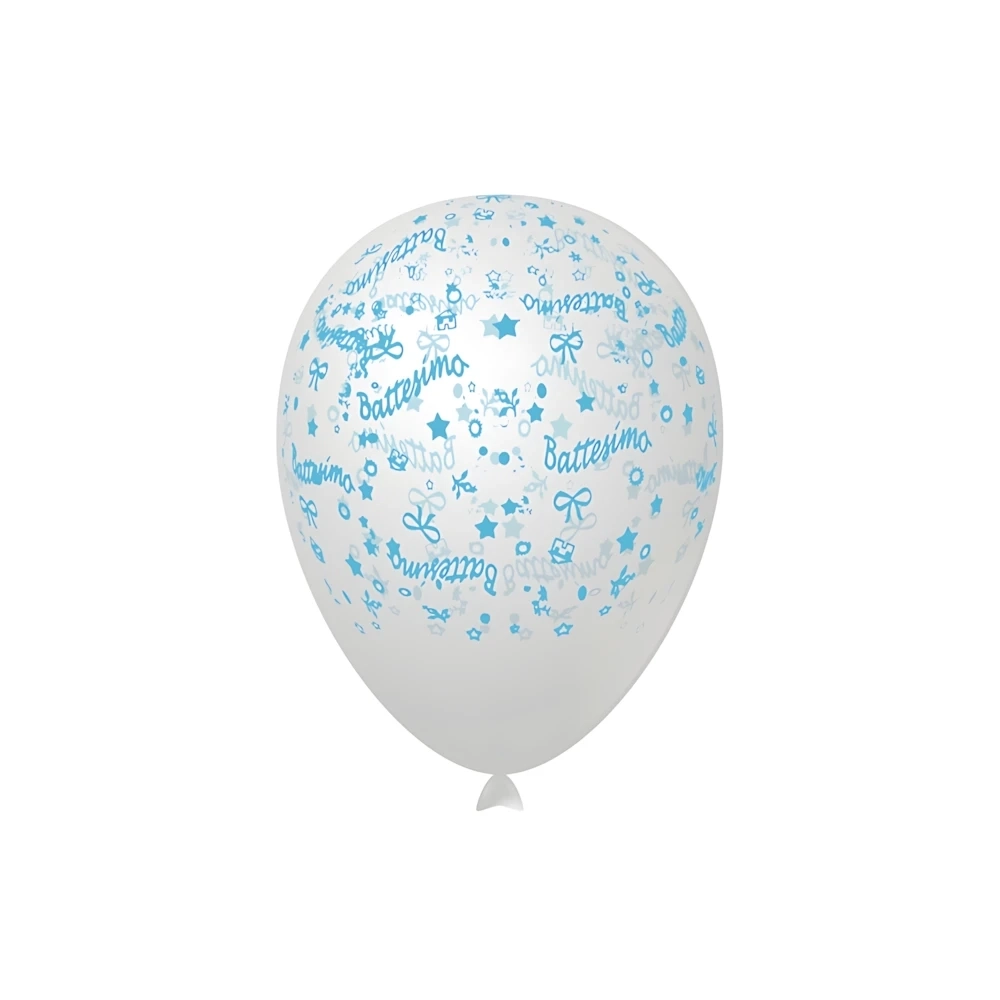 Palloncini 12" (30cm) trasparente 57 con stampa celeste globo Battesimo, 100pz.