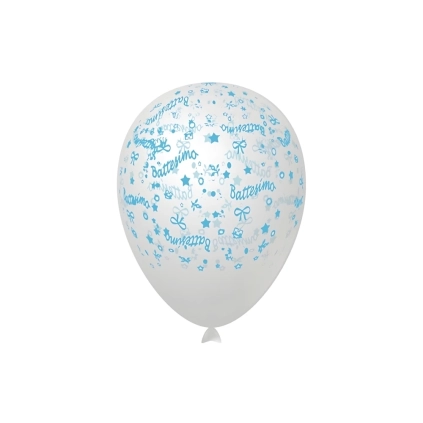 Palloncini 12" (30cm) trasparente 57 con stampa celeste globo Battesimo, 100pz.