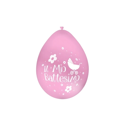 Palloncini 10" (26cm) celeste 46 con stampa bianca Battesimo su 2 lati, 100pz.