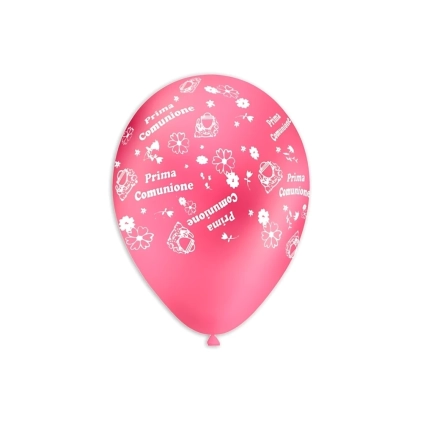 Palloncini 13" (33cm) rosa 74 con stampa bianca globo Prima Comunione, 100pz.