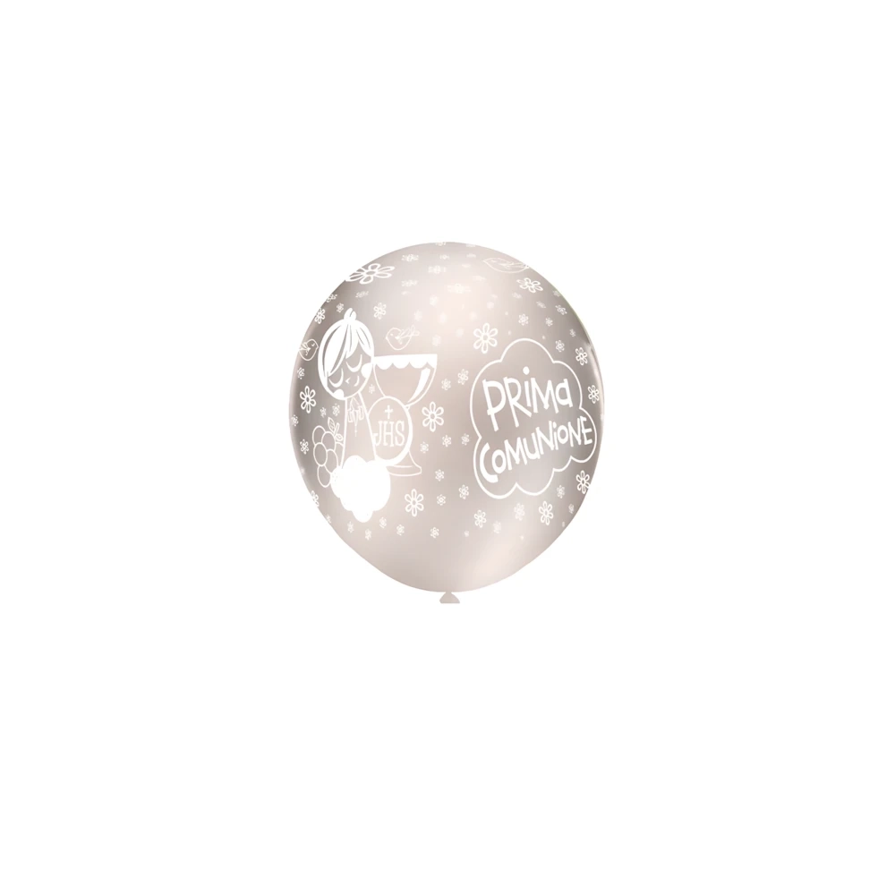 Palloncini 5" (12cm) perla 60 con stampa bianca globo Prima Comunione, 100pz.