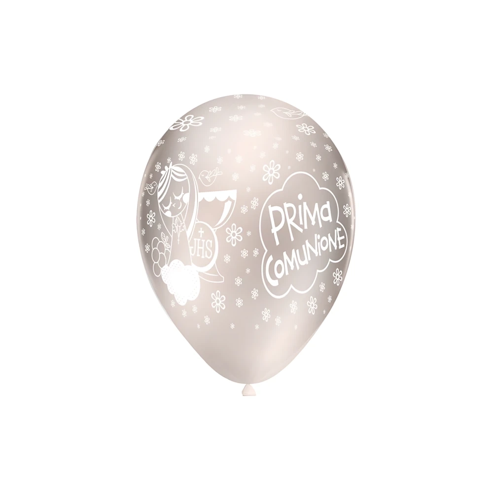 Palloncini 12" (30cm) perla 60 con stampa bianca globo Prima Comunione, 100pz.