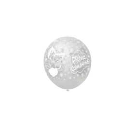 Palloncini 5" (12cm) trasparente 57 con stampa bianca globo Prima Comunione, 100pz.