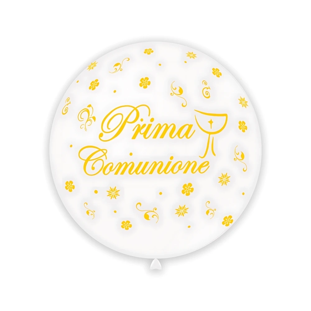 Palloncini 12" (30cm) bianco 10 con stampa ocra globo Prima Comunione Calice, 100pz.