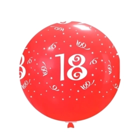 Palloncini 33" (86cm) rosso 28 con stampa bianca globo numero 18, 1pz.