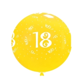 Palloncini 12" (30cm) giallo 11 con stampa bianca globo numero 18, 1pz.