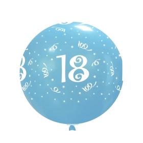 Palloncini 33" (86cm) celeste 46 con stampa bianca globo numero 18, 1pz.