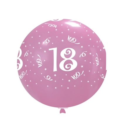 Palloncini 33" (86cm) rosa 26 con stampa bianca globo numero 18, 1pz.