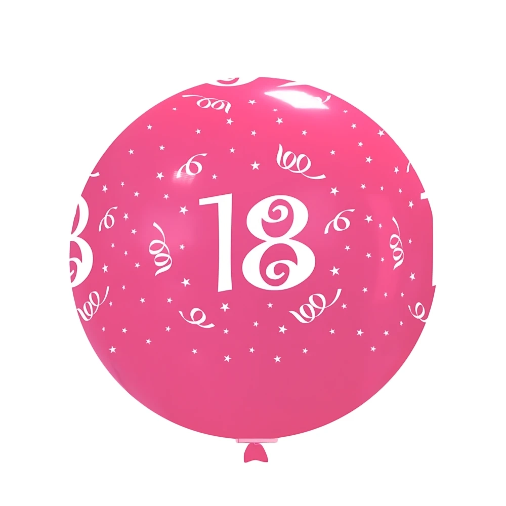 Palloncini 33" (86cm) fucsia 07 con stampa bianca globo numero 18, 1pz.