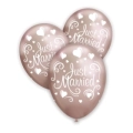 Palloncini 12" (30cm) rosa gold titanio 103 con stampa bianca globo Just Married, 100pz.