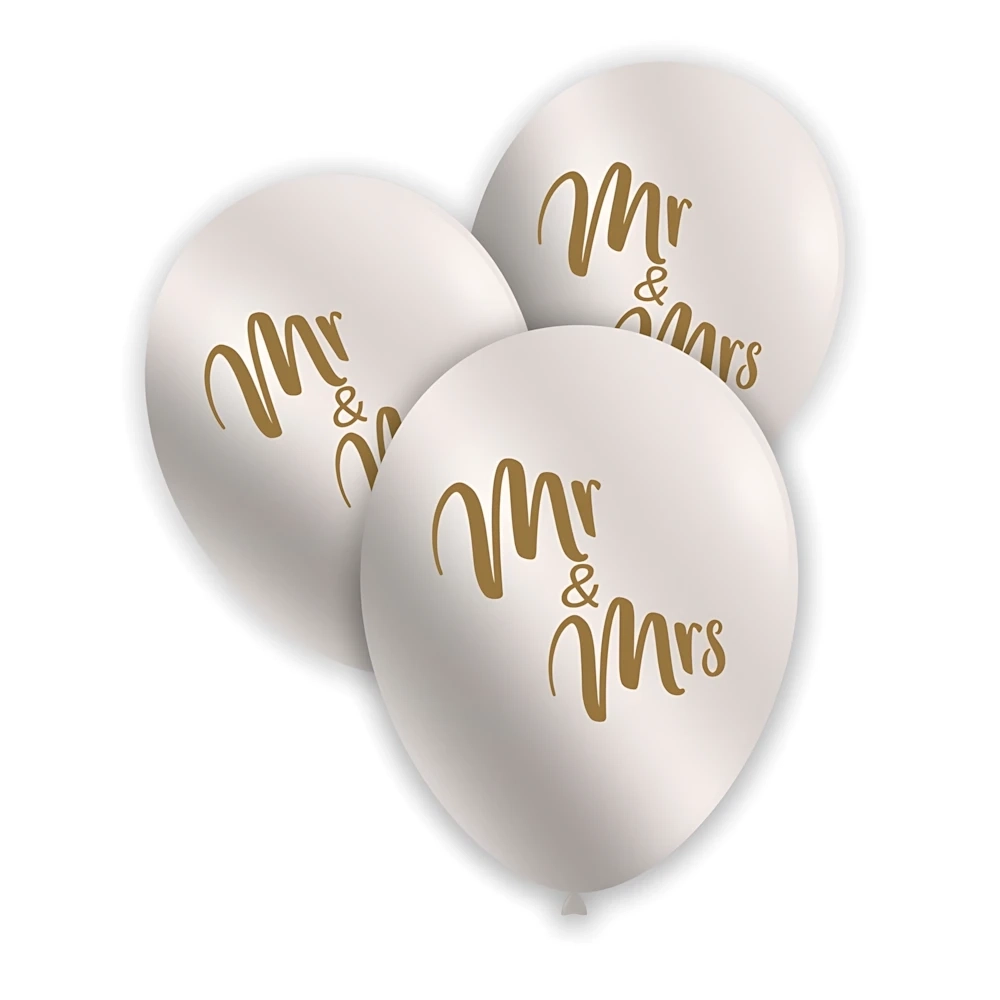 Palloncini 12" (30cm) perla 60 con stampa oro Mr. Mrs. su 2 lati, 100pz.