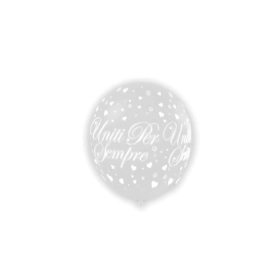 Palloncini 5" (12cm) trasparente 57 con stampa bianca globo Uniti x Sempre, 100pz.