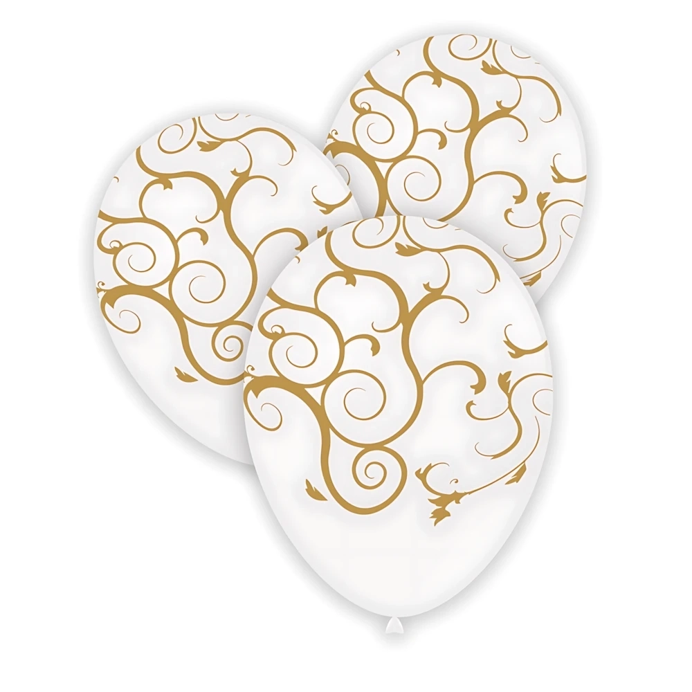Palloncini 12" (30cm) bianco 10 con stampa oro globo Filigrana, 100pz.
