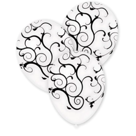 Palloncini 12" (30cm) bianco 10 con stampa nera globo Filigrana, 100pz.