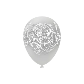 Palloncini 12" (30cm) trasparente 57 con stampa bianca globo Filigrana, 100pz.