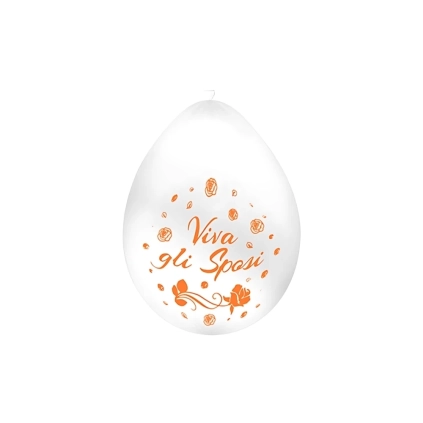 Palloncini 10" (26cm) bianco 10 con stampa ocra Viva Gli Sposi su 2 lati, 100pz.