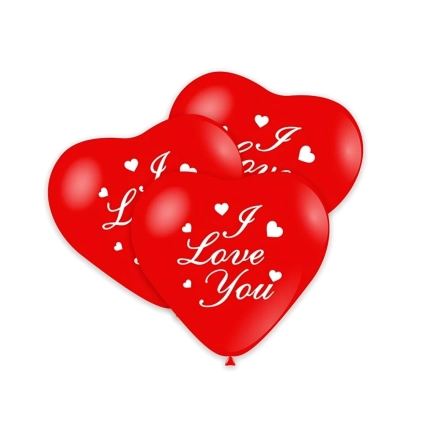Palloncini a cuore 11" (25cm) rosso 28 con stampa bianca I Love You su 1 lato, 100pz.