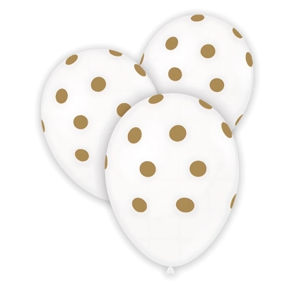 Palloncini 12" (30cm) Bianco st. con stampa Oro globo Pois, 100pz.