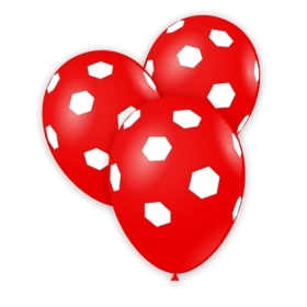 Palloncini 12" (30cm) rosso 28 con stampa bianca globo Calcio, 100pz.