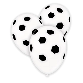 Palloncini 12" (30cm) bianco 10 con stampa nera globo Calcio, 100pz.