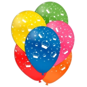 Palloncini 12" (30cm) assortiti con stampa bianca globo Cup Cake, 100pz.