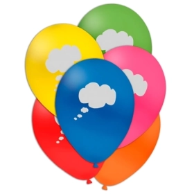 Palloncini 12" (30cm) assortiti con stampa bianca Nuvole su 1 lato, 100pz.