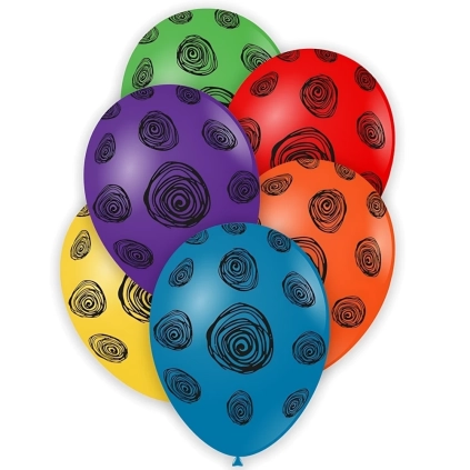 Palloncini 12" (30cm) assortiti con stampa nera Globo Spirale, 100pz.